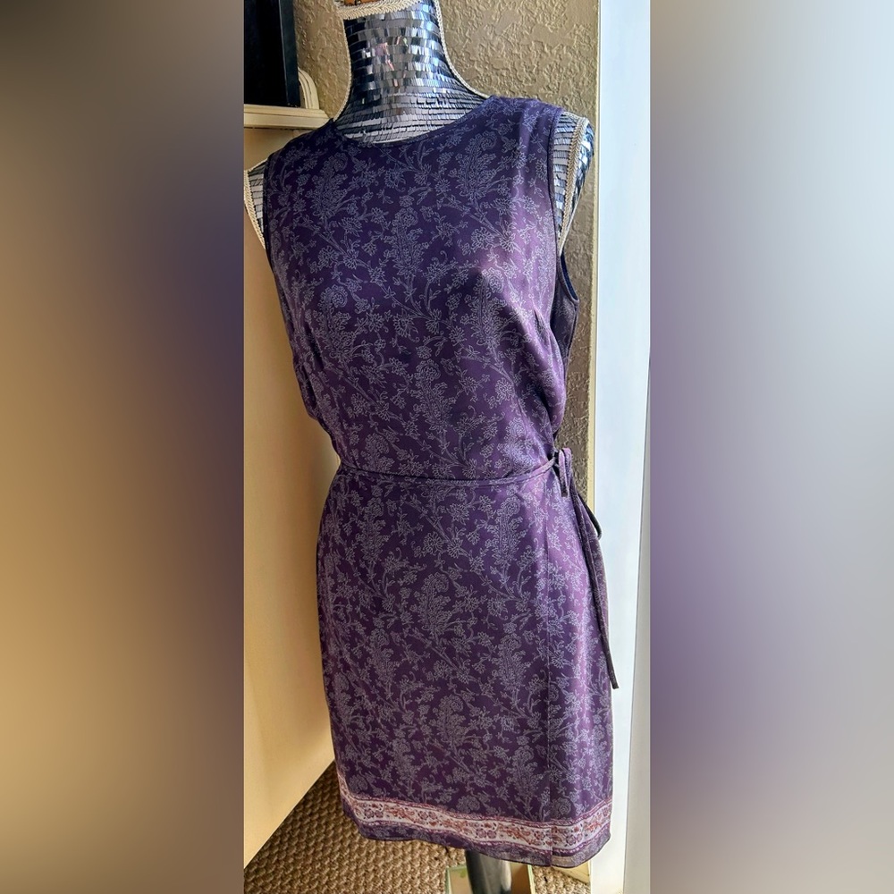 Ann Taylor women’s purple white silk sleeveless abstract floral dress 12P